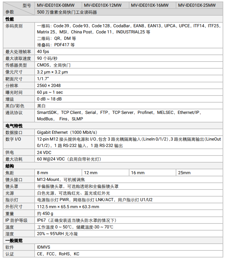 海康MV-IDE010X-08MW/12MW/16MW/-25MW 500萬像素全局快門工業(yè)讀碼器參數(shù).png